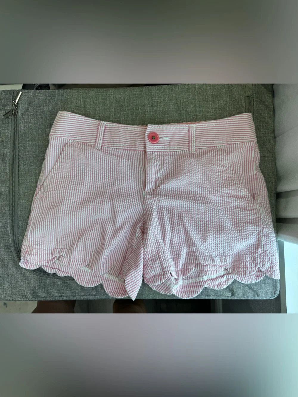 Lilly Pulitzer Pink Striped Seersucker Scalloped Shorts